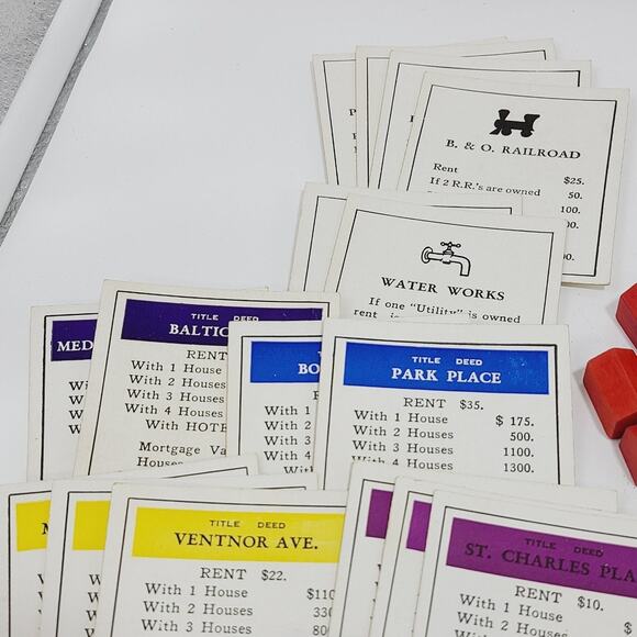 Monopoly 1954 Antique Vintage Red NO BOARD **IOB** - Picture 8 of 14